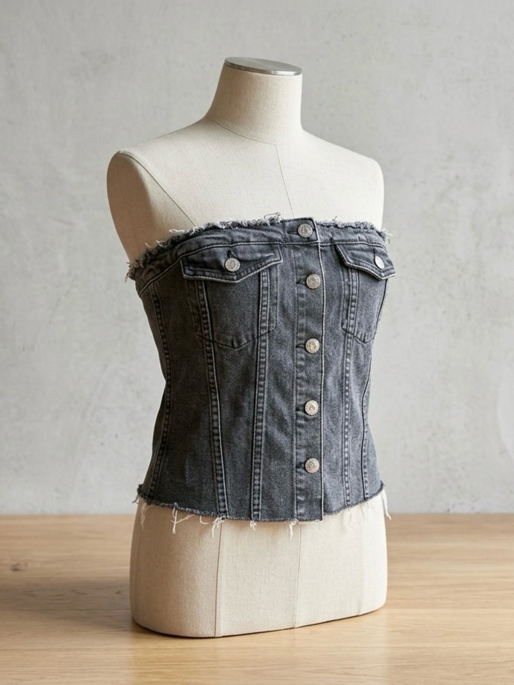 Emerson Lang Black cotton jean Strapless Top